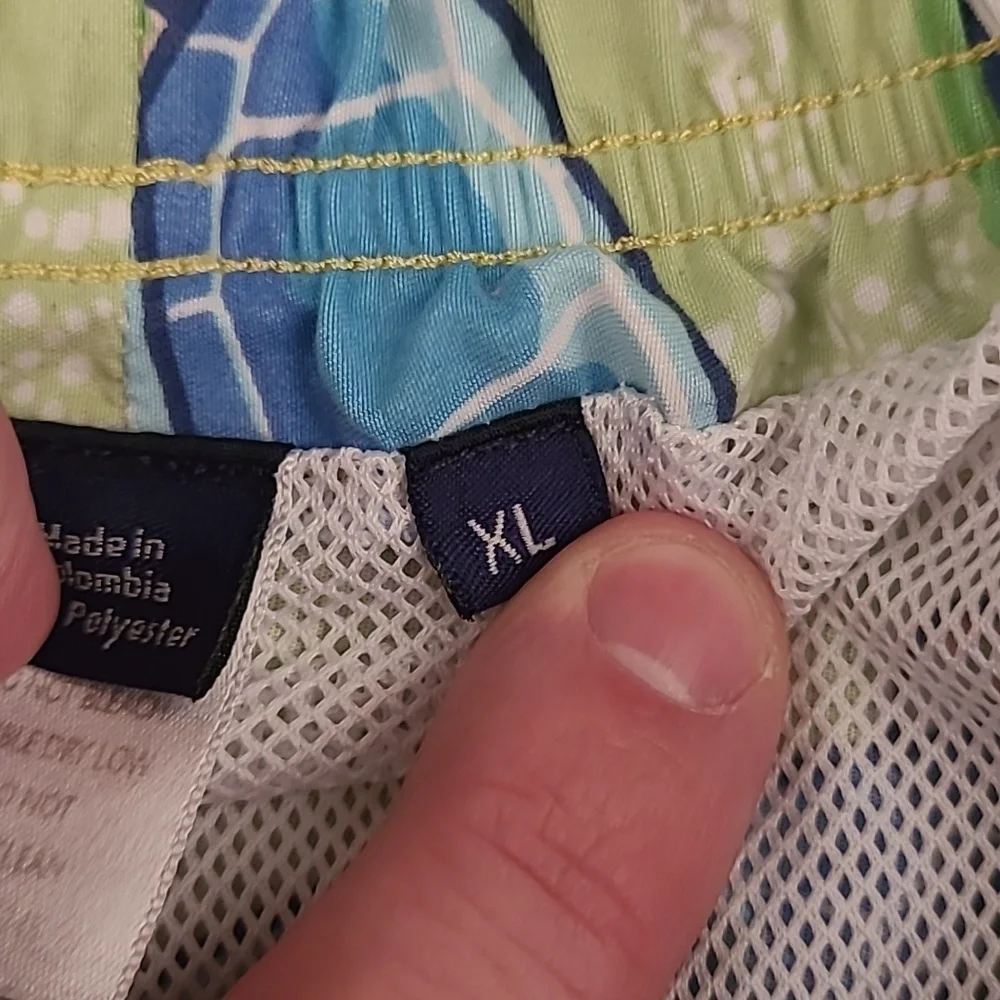 VINEYARD VINES‎ Green Blue Whimsical Turtles Pattern Mens XL Swim Trunks Shorts